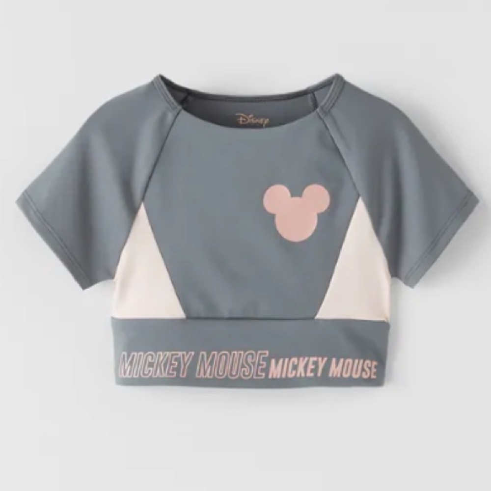 Zara Girls Gray and Light Pink Mickey Mouse Cropped Tank Top